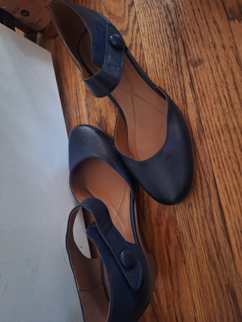 SoftWalk Navy Blue Mary Jane Flats with Button Strap